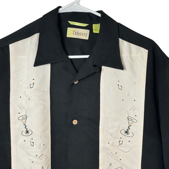 Cubavera Other - Cubavera Button Up Shirt Mens M Black Cocktail Martini Music Notes Panel Retro